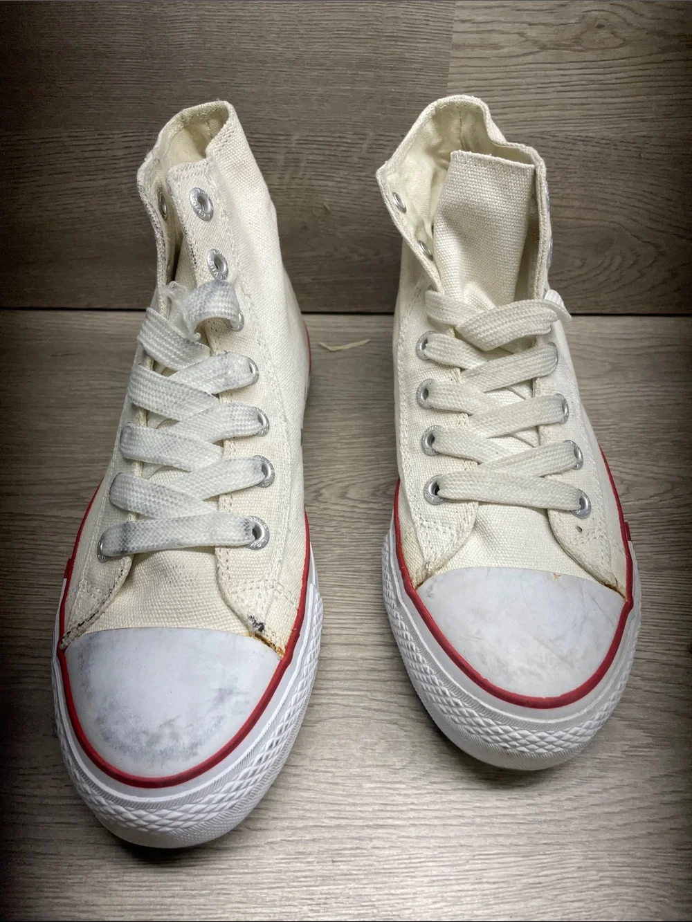 Levi's Kids Cream High-Top Sneakers with Red Trim #1064